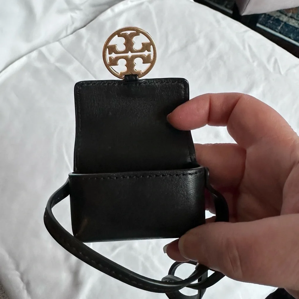 Tory Burch -Miller style black leather AirPod holder